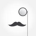 Monocle and mustache. Old fashioned gentleman accessories icon. Vintage or hipster style. Vector illustration